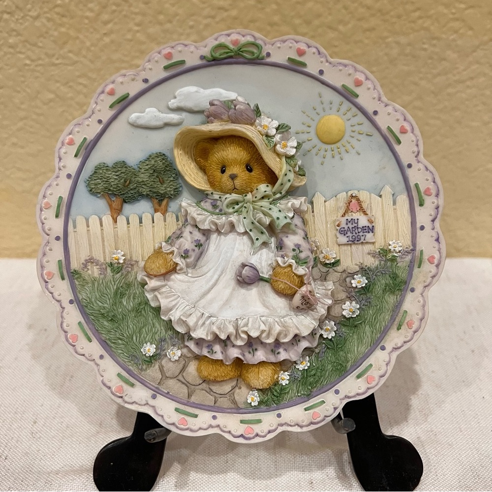 Cherished Teddies Mother's Day Dated 1996 Plate Vintage Bear & Flower 203025